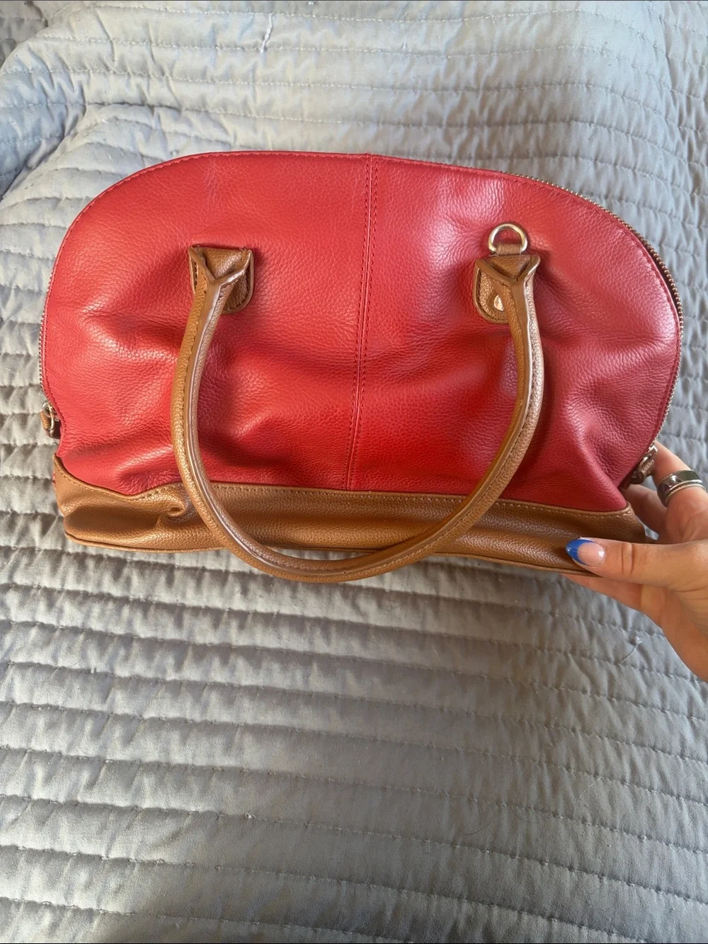 Tignanello Red and Brown Two-Tone Leather Satchel